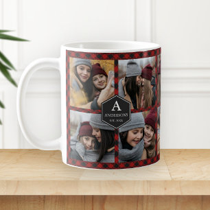 Mug Collage photo de bûcheron à carreaux rouges buffle