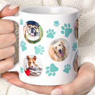 Mug Collage photo de chien Teal Pawprint 8