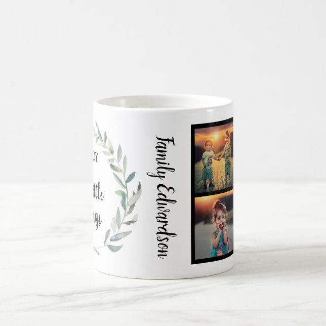 Mug Collage photo de famille monogramme profiter de pe (Centre)