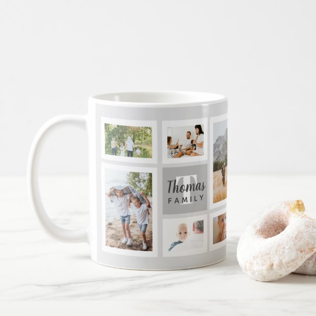 Mug Collage photo de la famille monochrome gris modern (Avec donut)