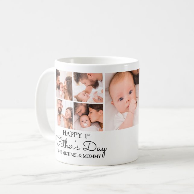 Mug Collage photo moderne mignonne Happy First Fête de (Devant gauche)
