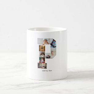 Mug Collage photo P en lettres noires et blanches