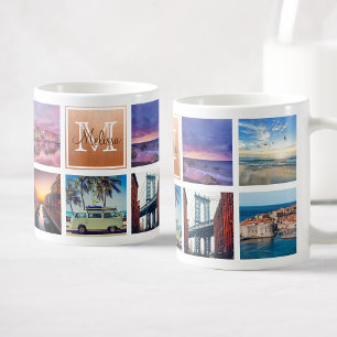 Mug Collage photo tendance personnalisé Nom du monogra