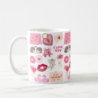 Mug Collection de doodles d'amour mignons rose pour la