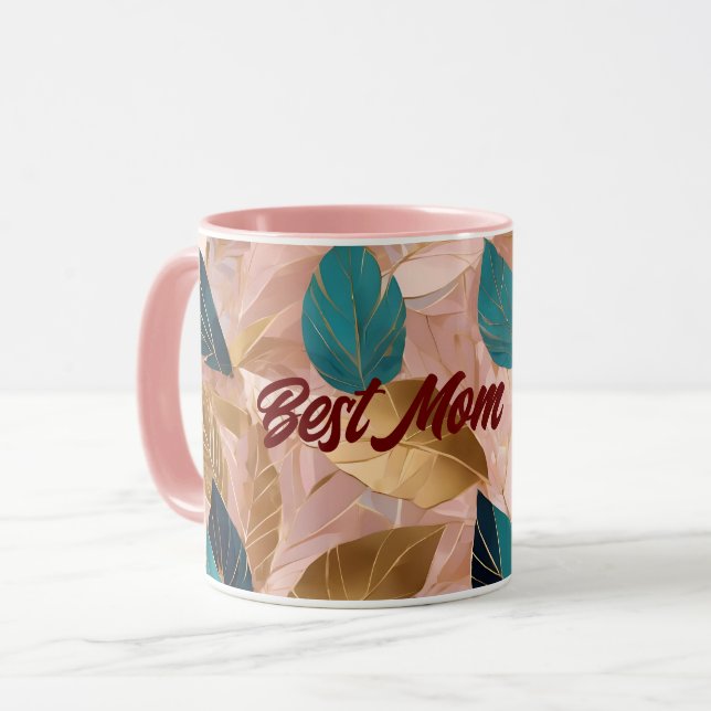 Mug Collection moderne de Feuilles Boho en or rose vif (Devant gauche)