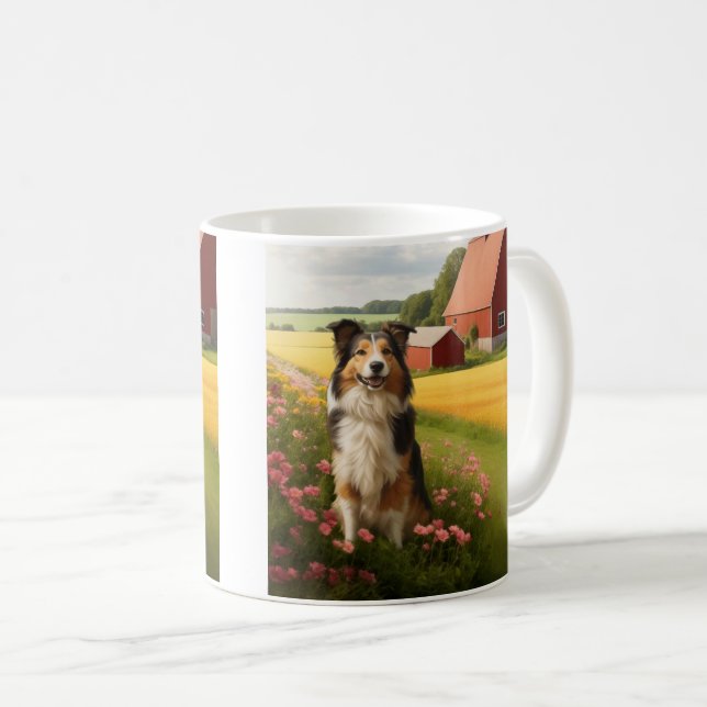 Mug Collie standard à la ferme (Devant droit)