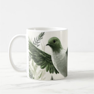 Mug colombe ou pigeon volant parmi le feuillage
