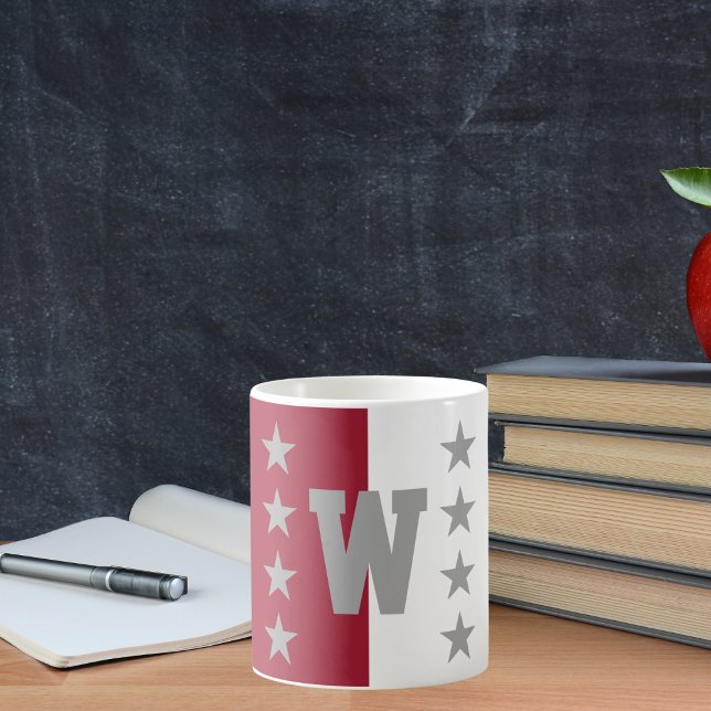 Mug Colonnes de collège Crimson rouge et blanc monogra (Créateur téléchargé)