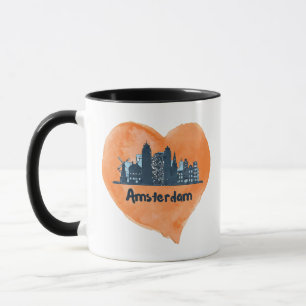 Mug Coloré Amsterdam City Skyline Watercolor Heart P