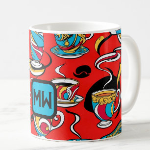 Mug Coloré, pop art, images café, monogramme