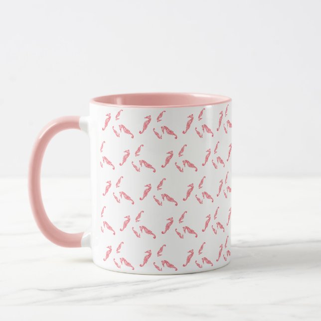 Mug Coloré Rose & Rouge Hippocampe Océan-Thème (Gauche)