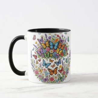Mug Colorful Butterfly Garden & Wildflower Floral Bouq