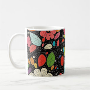 Mug 🌼 Colorful Floral Pattern on Black - Bold & Vibra