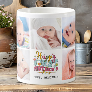 Mug Colorful Retro First Mother's Day Photo Collage