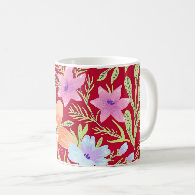Mug Colorful springtime flower pattern, raspberry pink (Devant droit)