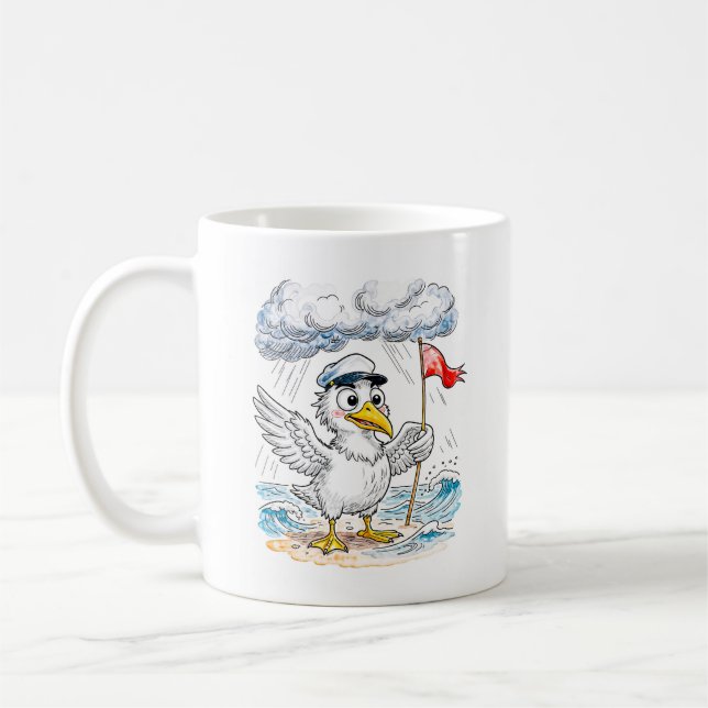 Mug Comic Bird Beach Wind Check Postcard (Gauche)