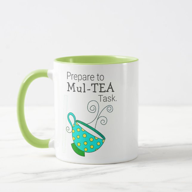 Mug Commencer la journée Mul Tea Tasking Fun Tea Puns  (Gauche)