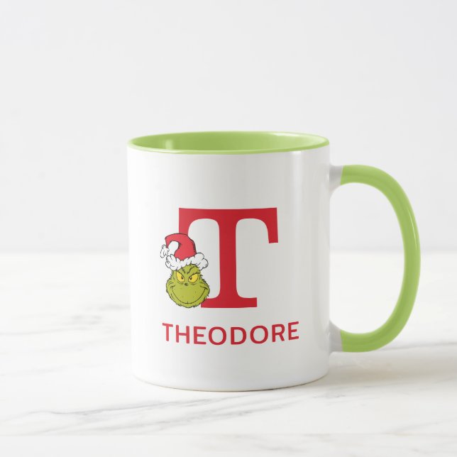 Mug Comment le Grinch a volé Noël | Nom & Monogramme T (Droite)