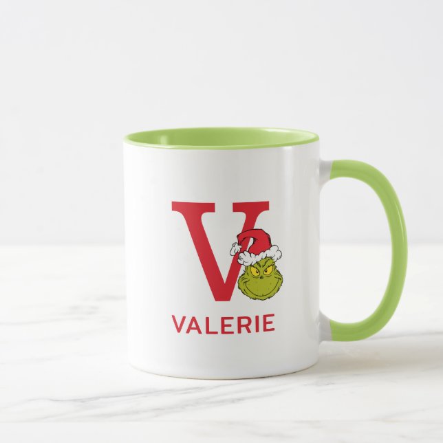 Mug Comment le Grinch a volé Noël | Nom & Monogramme V (Droite)