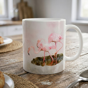 Mug Compagnie de Flamants Roses dans l'Art à l'Aquarel