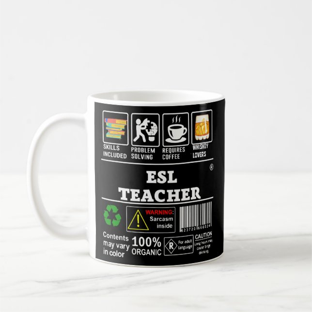 Mug Compétences d'enseignant de l'ESL Inclus Étiquette (Gauche)
