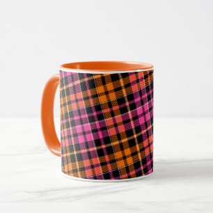 Mug Conception à carreaux tartan noir rose orange 