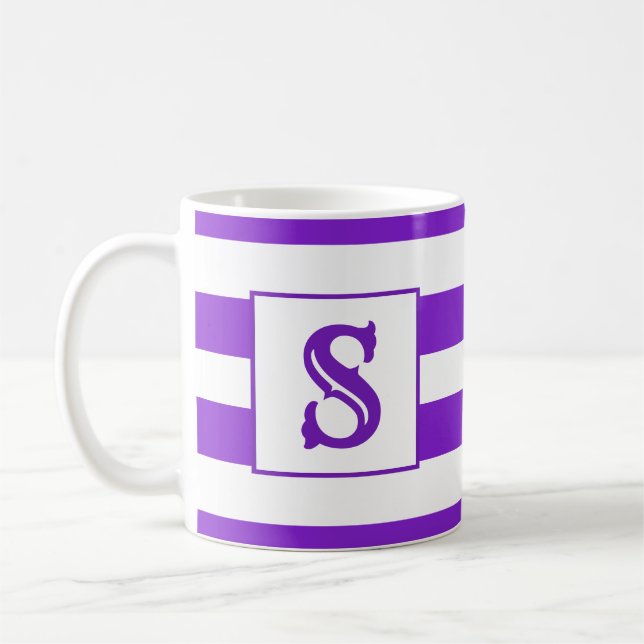 Mug Conception à rayures mignonnes violet unique initi (Gauche)