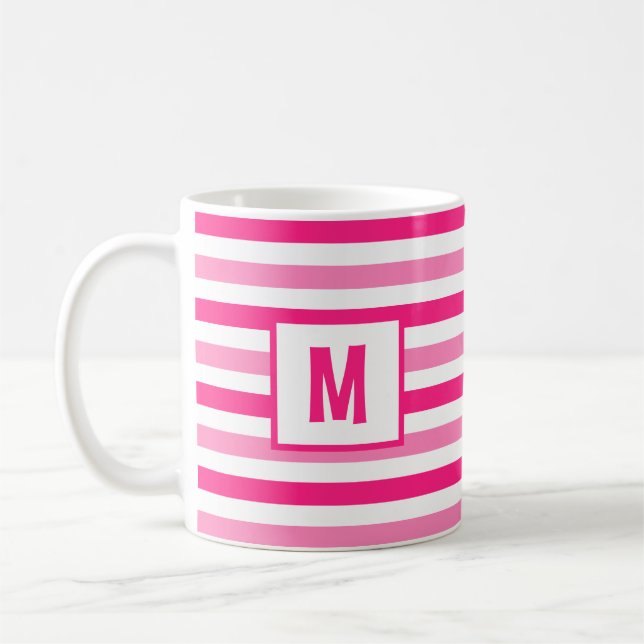 Mug Conception à rayures rose et blanc unique initiale (Gauche)