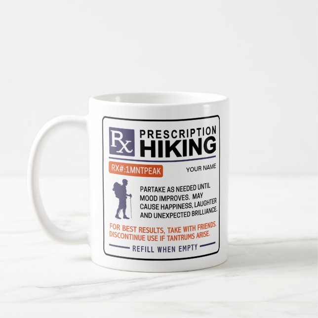 Mug Conception amusante de la prescription de Randonné (Gauche)