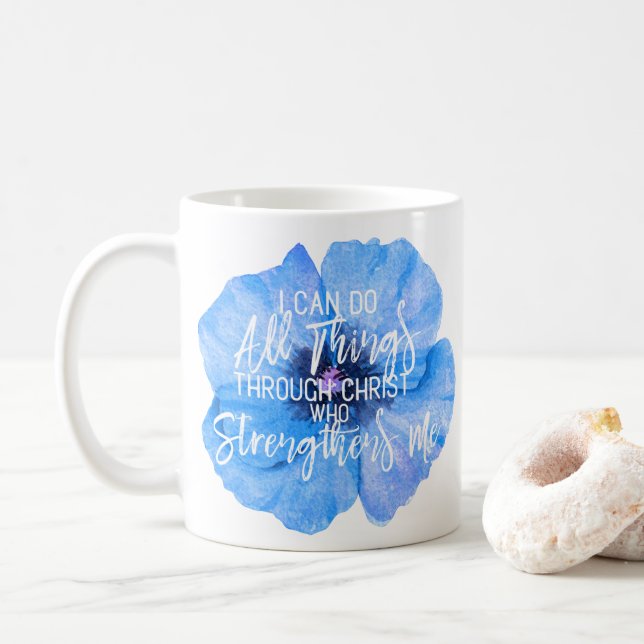 Mug Conception bleue de fleur de 4h13 de Philippiens (Avec donut)