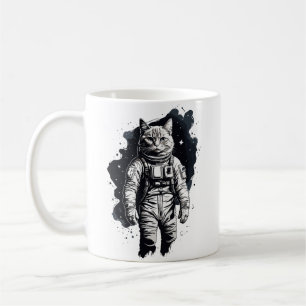 Mug Conception de chat d'astronaute à encre noire