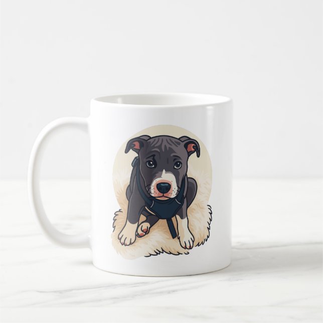 Mug Conception de dessin animé de chiot Pitbull mignon (Gauche)