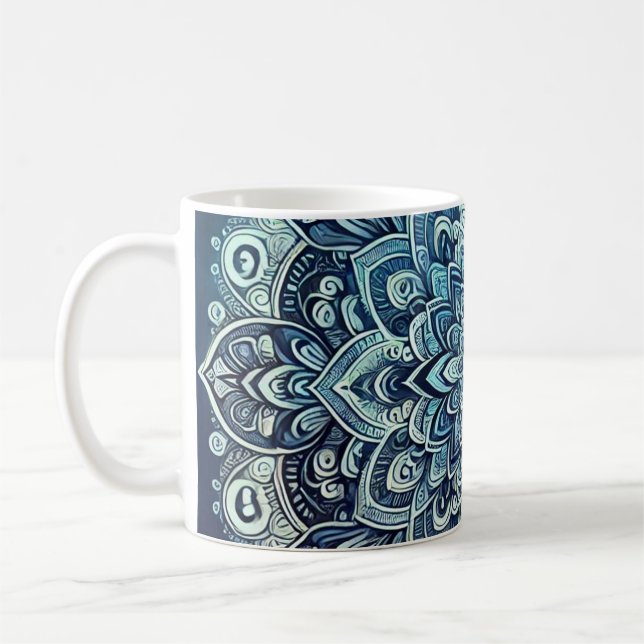Mug Conception de mandala à dégradé bleu (Gauche)