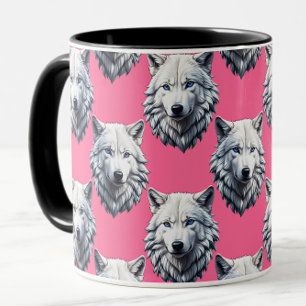 Mug Conception de motif de tête de loup blanc rose