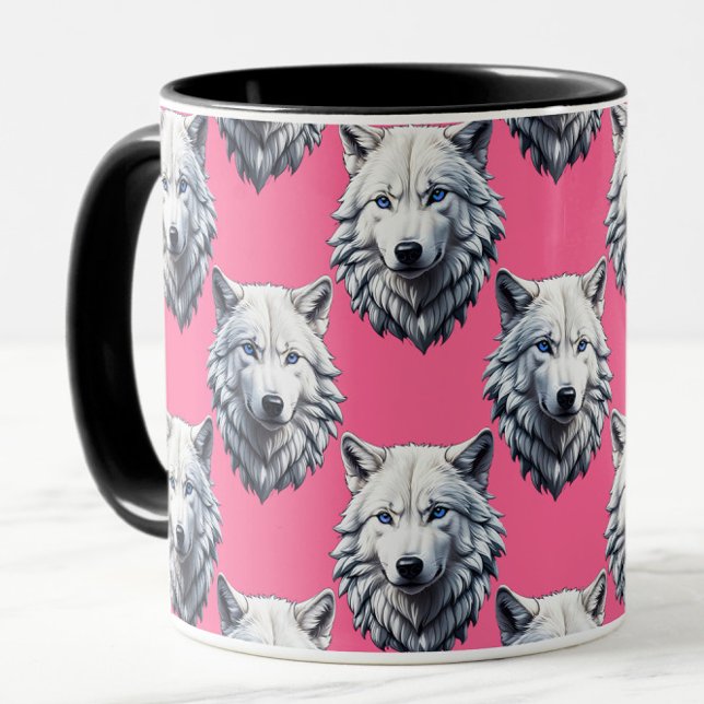 Mug Conception de motif de tête de loup blanc rose  (Créateur téléchargé)