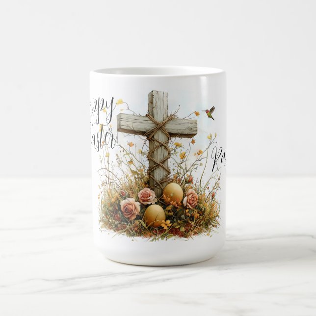 Mug Conception de Pâques avec Croix Rustique et Fleurs (Centre)