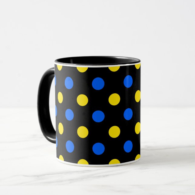 Mug Conception de points noirs bleus jaunes  (Devant gauche)