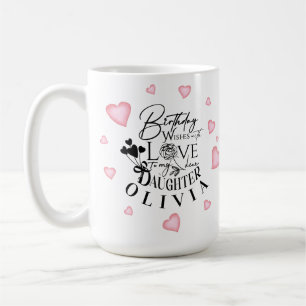 Mug Conception de texte d'anniversaire de fille aux cœ