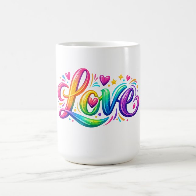 Mug Conception de typographie d'amour de arc-en-ciel c (Centre)