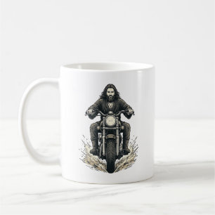 Mug Conception de vecteur de cavalier de moto de gravu