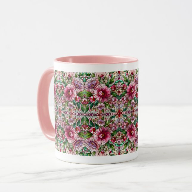 Mug Conception de verre rose floral (Devant gauche)