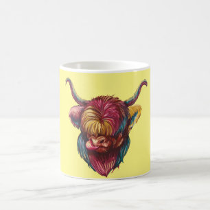 Mug Conception drôle de tête de vache Highland arc-en-
