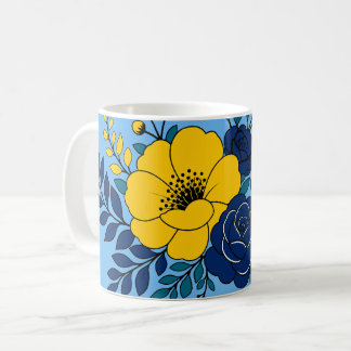 Mug Conception florale élégante jaune et bleu marine