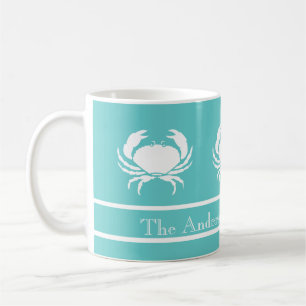 Mug Conception nautique avec Crabe Blanc sur Bleu Sarc