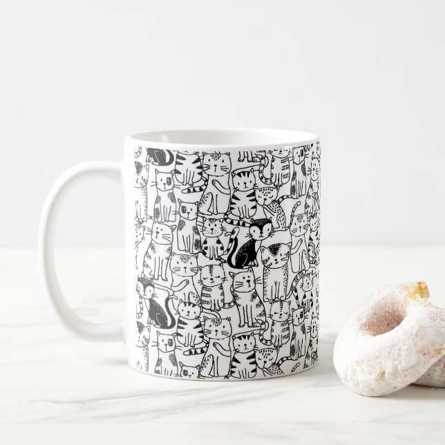Mug Conception tirée par la main mignonne de chat en (Avec donut)