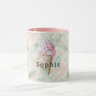 Mug Cône de glace rose framboise rayures carmin menthe