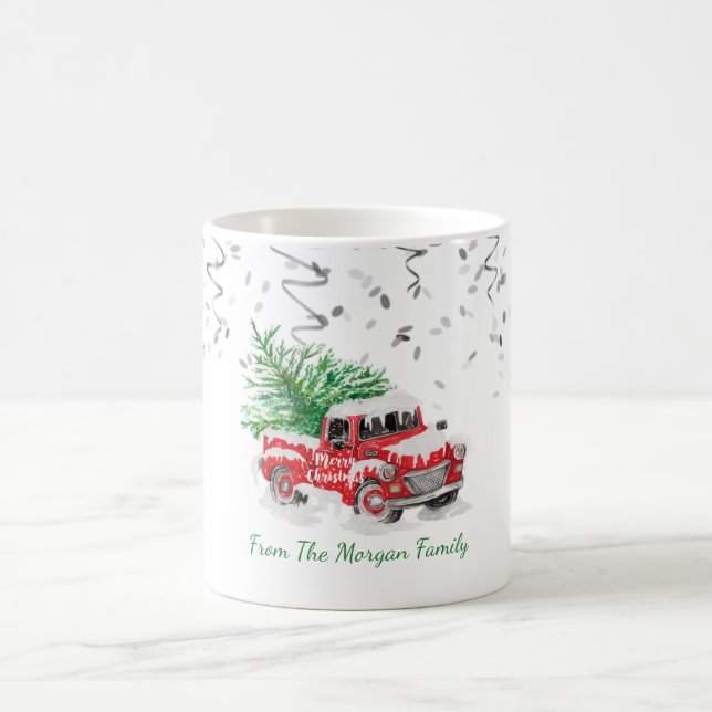 Mug Confetti d'argent, neige de canard rouge de Noël (Centre)