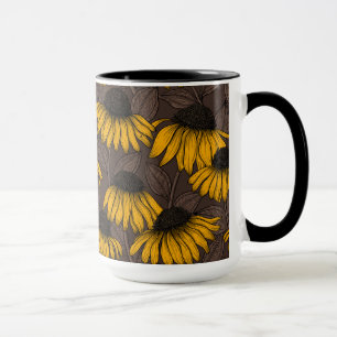 Mug Confleurs jaunes sur brun foncé