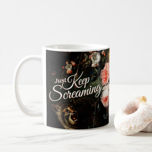 Mug Continuez à hurler - Art Floral (Avec donut)