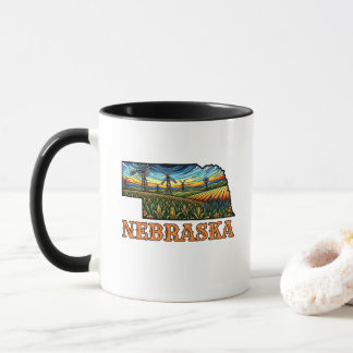Mug Contour de tatouage de style Nebraska avec champs